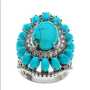 Sterling Silver Turquoise & Topaz Flower Ring-SZ 8